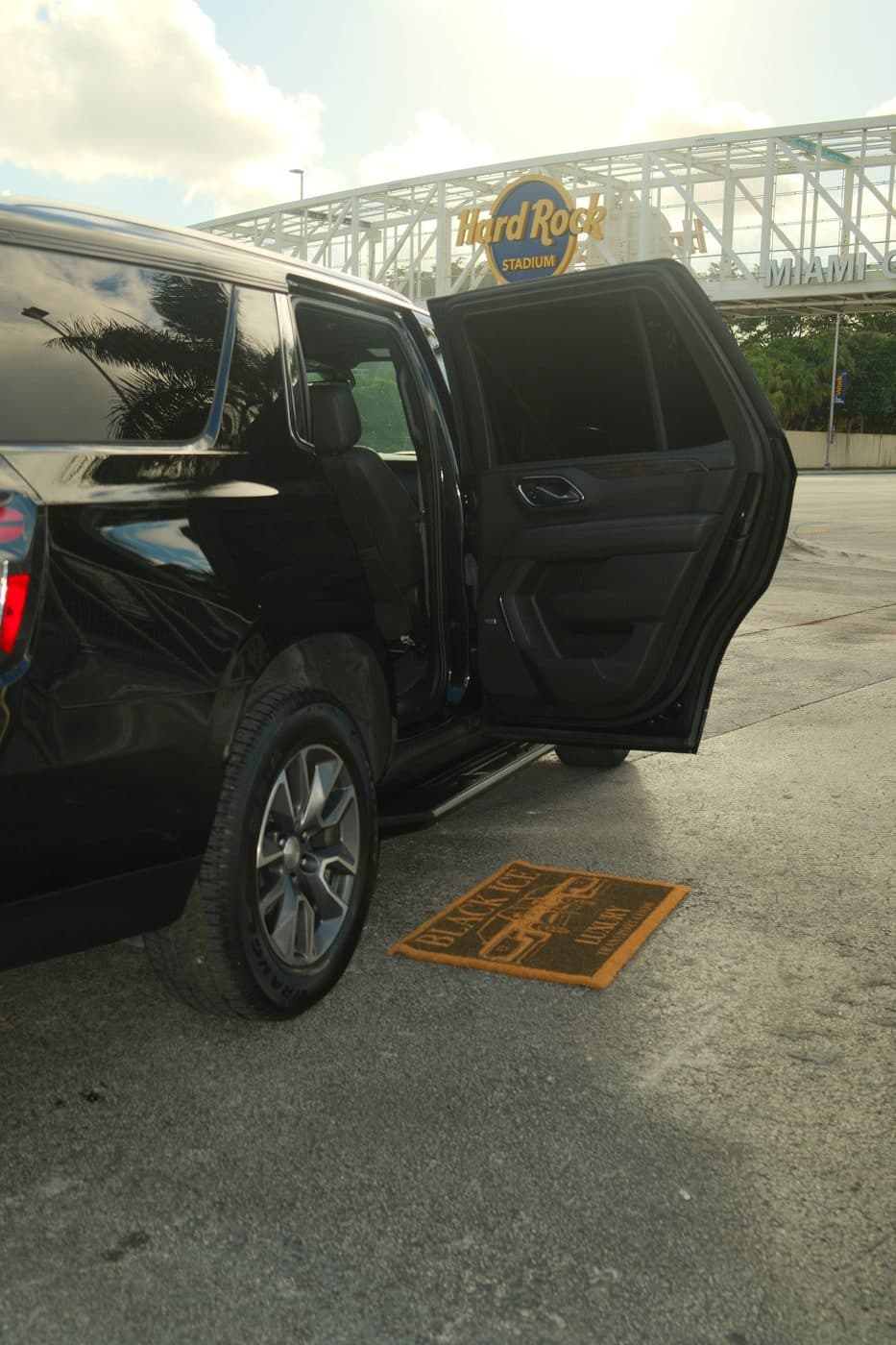 Black Ice luxury transportation SUV at Hard Rock Stadium, Miami